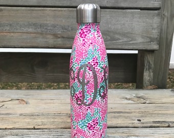 Monogrammed Aluminum Water Bottle,Monogrammed Water Bottle,Preppy Water bottle,Monogrammed Bottle,Patterned Water Bottle,Preppy Tumbler