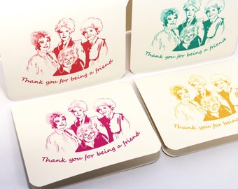 Golden Girls Cards - Thank You for Being a Friend - Set of 4 Thank You notes with envelopes, thanks, retro stationery, bridesmaids