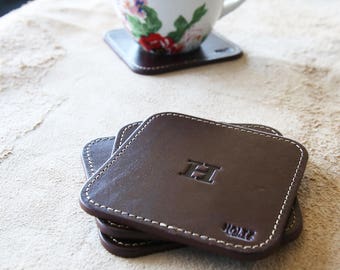 Personalized Bridesmaid Gift - The Ranch House Fine Leather Coaster Set of 4 - Bridesmaid Gifts - Wedding Party Gift - Maid of Honor Gift