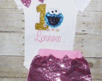 Cookie monster birthday outfit! Sesame Street birthday outfit, Cookie monster birthday shirt, Cookie monster invites, Cookie monster dress