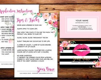 LipSense Business Cards Buyers Cards // Senegence Custom Striped Watercolor Florals