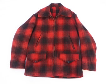 Vintage 1950s Buffalo Plaid Wool Mackinaw Hunting Coat Sz 40 Woolrich Style