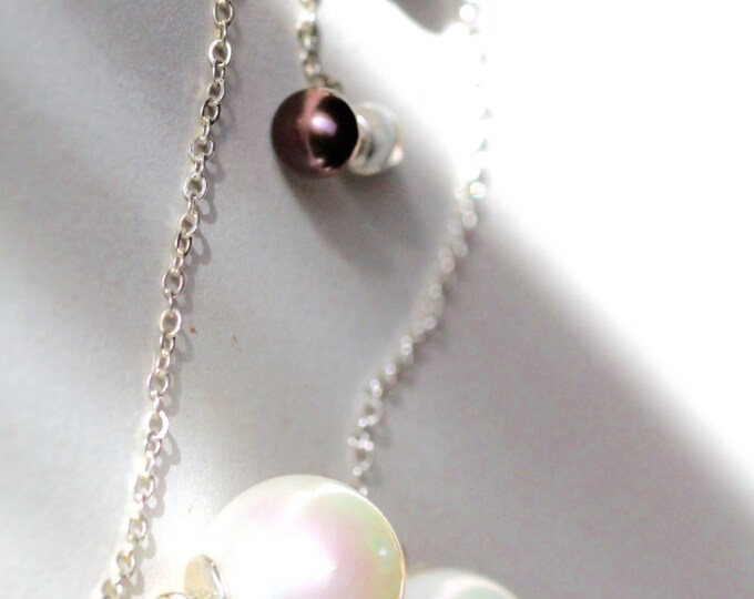 Dangle long earring Pearl chain Sterling Silver pearl White pearl Black pearl gift for her god dangle earring