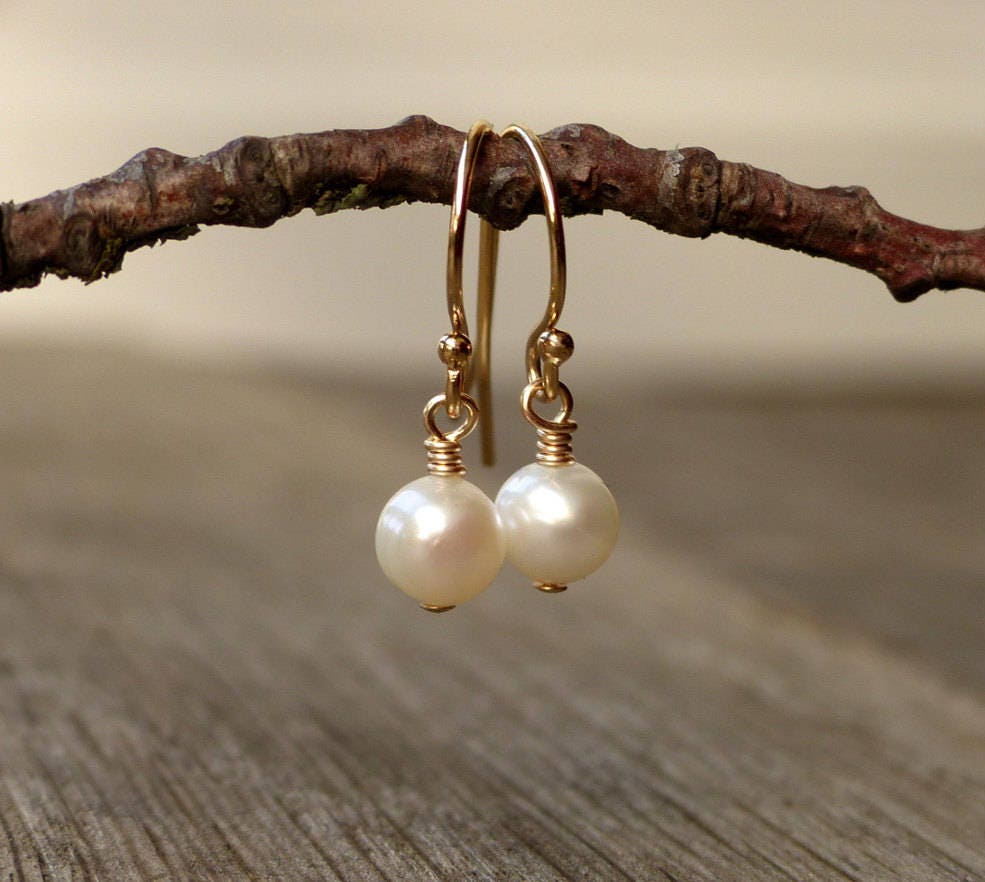 Tiny freshwater pearl earrings 14K gold filled sterling