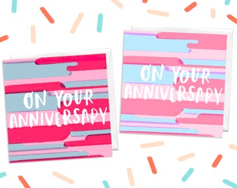Illustrated Anniversary Greeting Card, Pink Anniversary Card, Pastel Anniversary Card, 1st Anniversary Card, On Your Anniversary