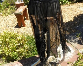 Beautiful vintage handmade sheer black gothic skirt, size uk 12-14, usa 10-12