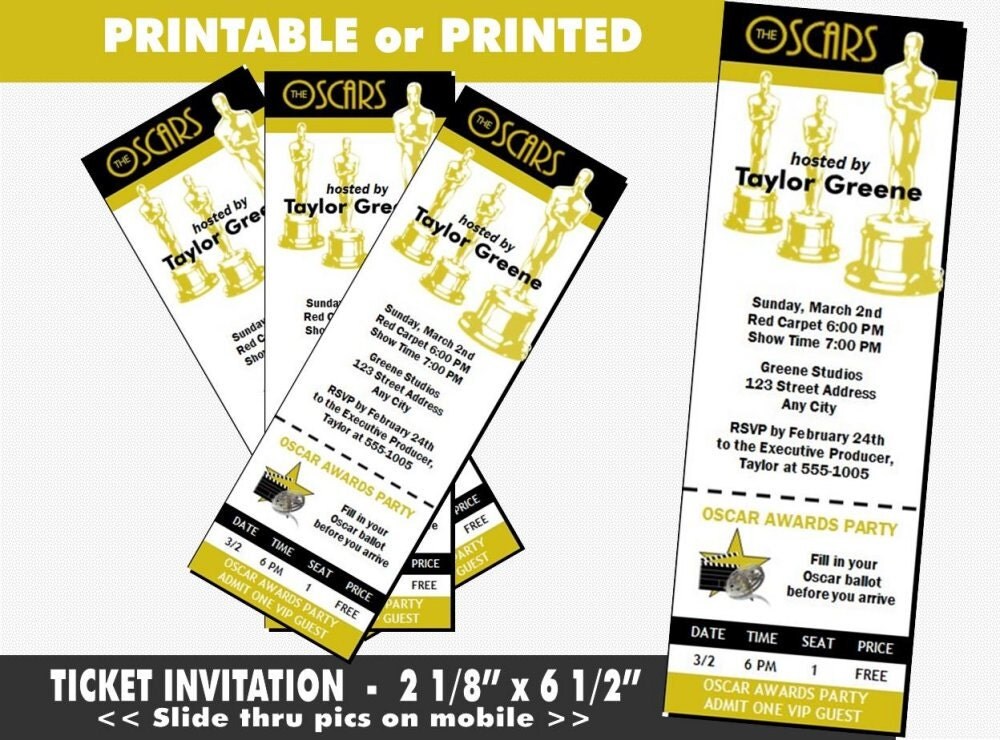 Oscar Awards Party Ticket Invitation Printable with Printed