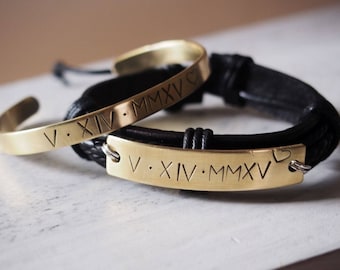 Bracelet en or Couples, bracelets couple Matching, anniversaire date bracelets chiffre romain anniversaire cadeau