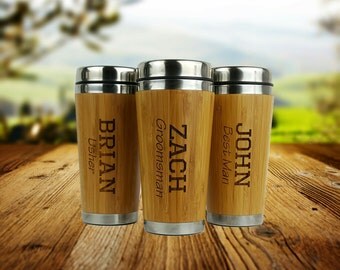 Groomsmen Gift - Personalized - Stainless Steel Bamboo Coffee Tumbler - Best Man, Groomsman, Father of the Bride, Father of the Groom