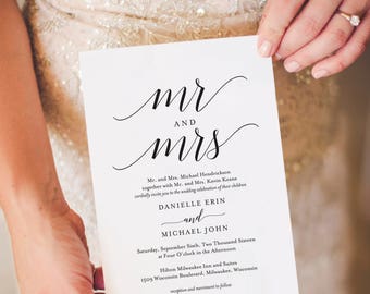 Wedding Invitation Template, Wedding Invitation Printable, Wedding Invite, Editable Invitation, Calligraphy, PDF Instant Download #BPB310_1B