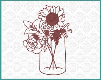 Download Flower mason jar svg | Etsy