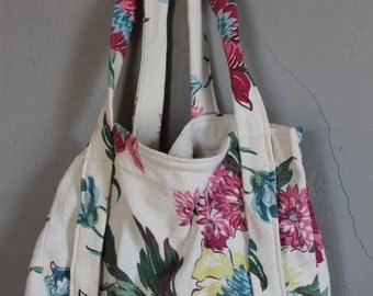 Vintage Bark Cloth Hand Bag