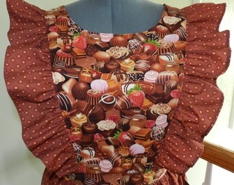 FINE CHOCOLATES, full ladies pinafore apron in size medium.