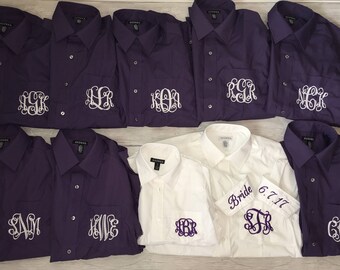 Bridesmaid custom monogrammed getting ready button down shirt! Multiple COLOR OPTIONS!!! Adult and YOUTH sizes!!! Pocket Monogram Only.