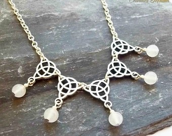 White Jade Renaissance Necklace, Celtic Necklace, Wedding Jewelry, White Wedding Necklace, Wiccan, Pagan Necklace,Medieval Costume Jewellery