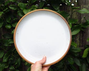 High Rimmed Noe Line 11" Dinner Plates in Classic White // Red Clay - Made to Order Wedding Registry Handmade Pottery Stoneware Dining Set