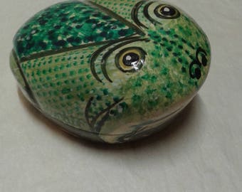 Handmade and handpainted Indian frog shaped opening two part trinket / pill box
