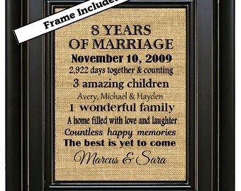 FRAMED 8th Wedding Anniversary Gift/8th Anniversary Gifts/8 years of Marriage/Gift for Wife/Gift for Husband/Bronze Anniversary Gifts