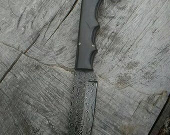 Handforged Damascus knife, Camp knife, Damascus Knife, Hunting knife, Fishing knife, Bushcraft knife, Kydex sheath, Black and Gray handle