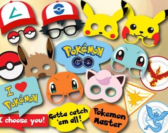 Digital Pokemon Photo Booth Props, Printable Pokemon Go Party PhotoBooth Props, Instant Download Pokemon Birthday Party Props 0417
