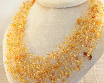 Amber handmade beaded necklace Crochet beads air necklace Classic Velvet choker necklace Gift for her Jewelry Bead boho brown beige designs