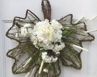 Spring door hanger - Hydrangea Spring decor - Spring door decor - Hydrangea door hanger - white flower hanger - Spring wreath arrangement