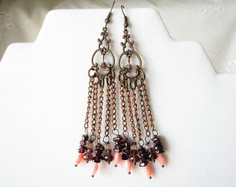 Garnet earrings Coral earrings Elegant earrings Burgundy Earrings Garnet chips earrings January's Birthstone Women Gift for her Xmas gift
