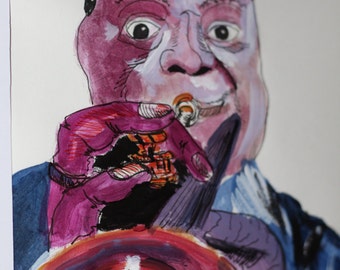 louis armstrong art, music painting, Fine art painting, fine art original , wall art, wall decor, art decor, jazz, louis armstrong