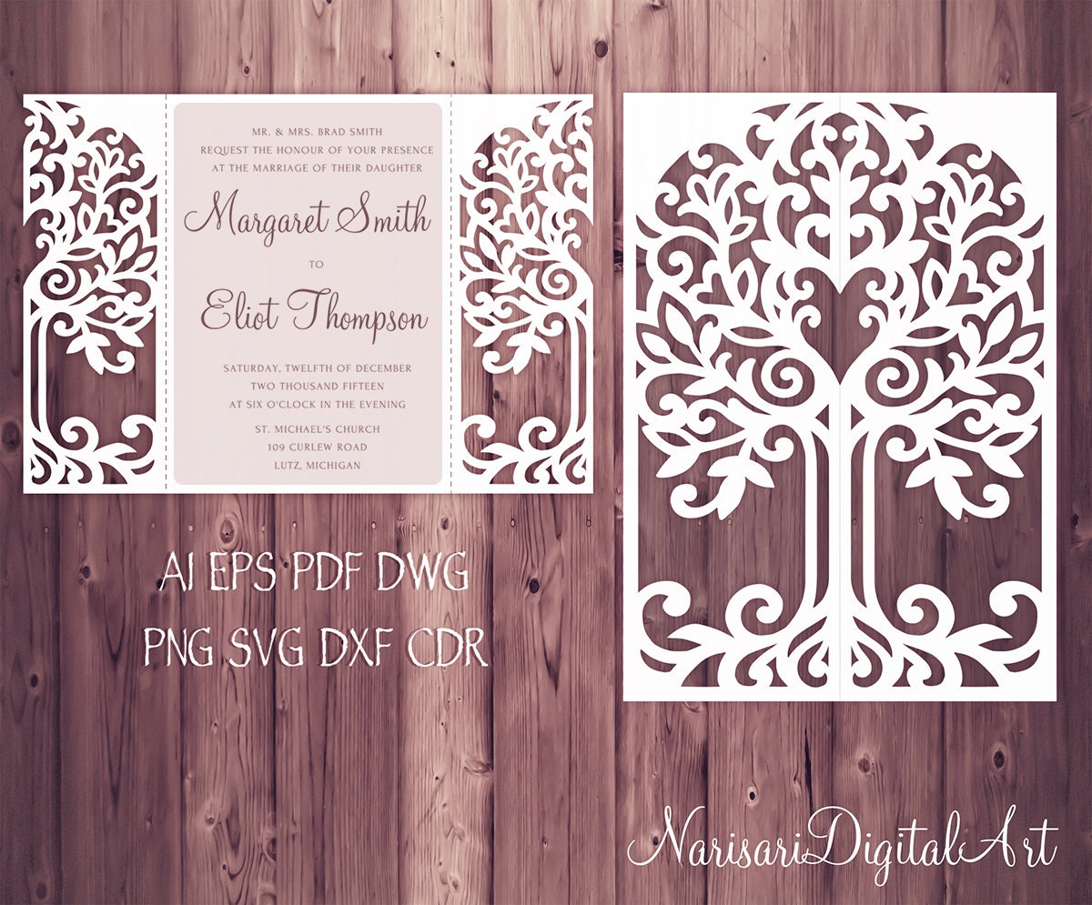 Download Love Tree Wedding Invitation Laser Cut Pattern Card Template
