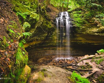 Michigan, Waterfall Photo, Tannery Falls, Travel Gifts, Nature Photography, Boho Decor, Landscape Print, UP Michigan, Wilderness Explorer