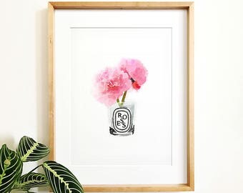 Peony print PRINTABLE art instant download,nature print,watercolor art,pink flower print,flower art,diptyque,flower illustration,fashion art