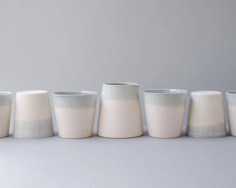 Porcelain Cup / Tumbler. White and Grey. Handmade wheel thrown ceramic porcelain pottery.