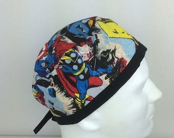 Marvel comics Mens surgical scrub hat, mens scrub cap, nurse hat, chemo cap.