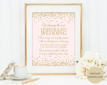 Unplugged wedding sign 8x10" (INSTANT DOWNLOAD) - Unplugged ceremony sign - Wedding sign - Blush and gold wedding O001B