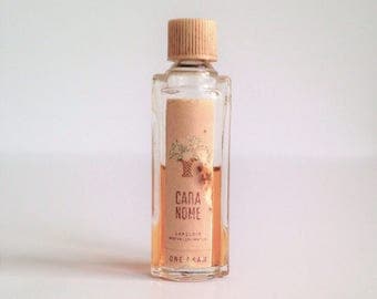 Vintage Cara Nome Miniature Perfume One Dram Bottle Art Deco Glass Bottle 50% Full, Langlois, Pale Peach Bakelite Cap, Original Paper Label