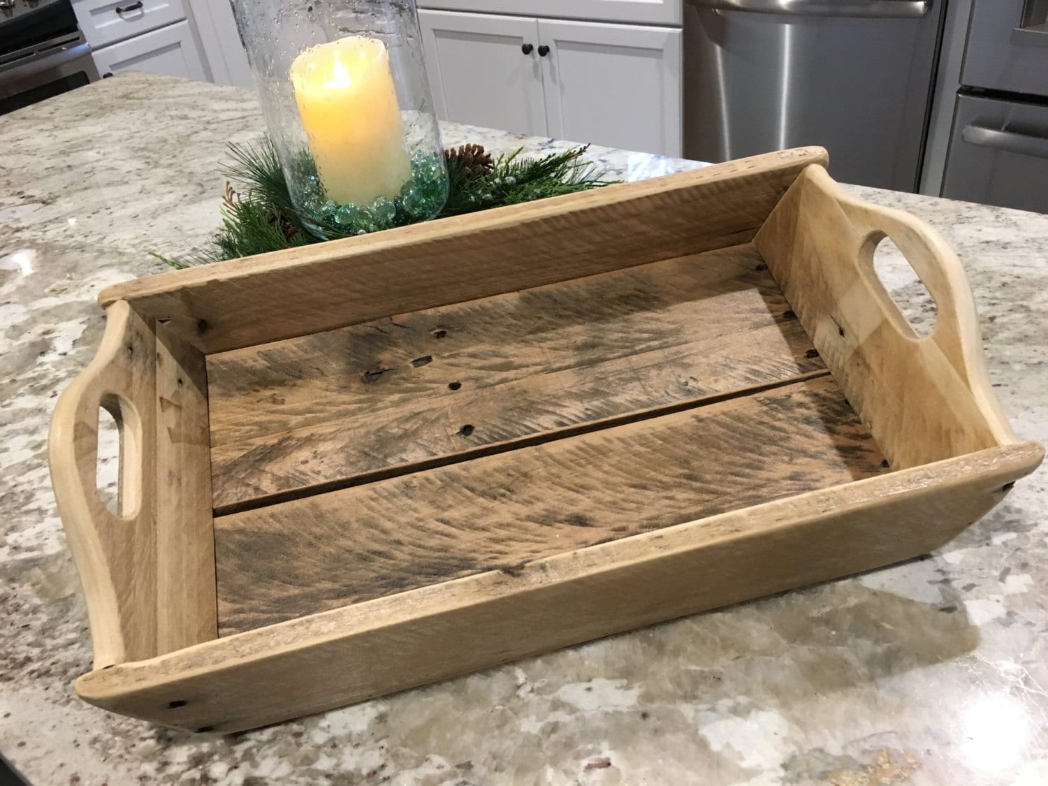 Small Repurposed Wooden Trays With Angled Handles
