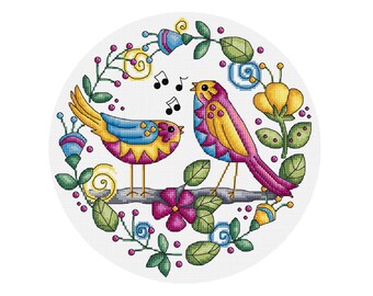 Two Singing Birds - Durene J Cross Stitch Pattern - DJXS2215