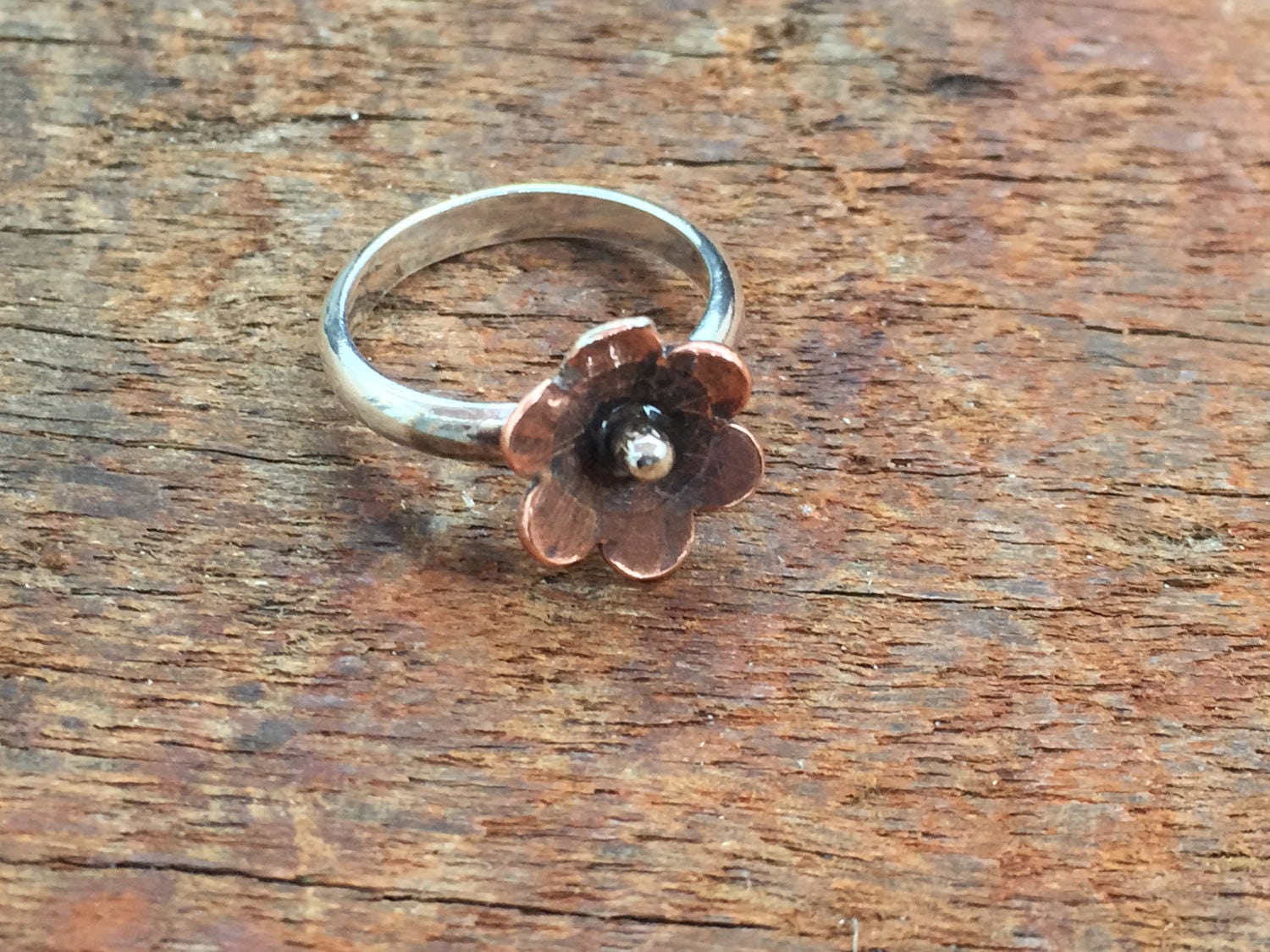 Copper Flower Ring Mixed Metal Ring Flower Ring Size M Ring