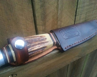 Handmade Leather Hunting Knife Sheath - Made in the USA, Perfect gift, Fathers Day, Christmas, Present, Camping, Hunting
