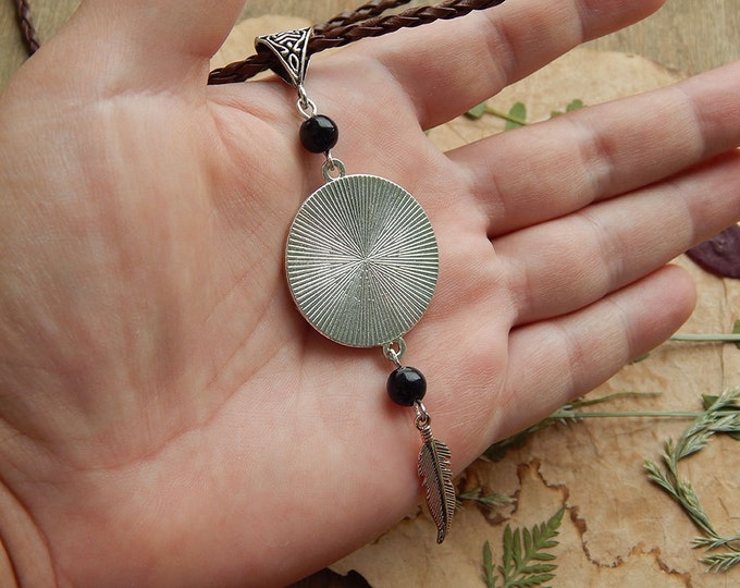 Epoxy resin round pendant whis ash and earrings, 3D painting tree branch, black agate jewelry, feather necklace, unique art, black and white