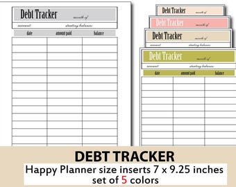 Debt Tracker, debt,monthly debt, debt payment, debt organizer, Finance Planner Inserts, happy planner size inserts 7x9.25"- Instant Download