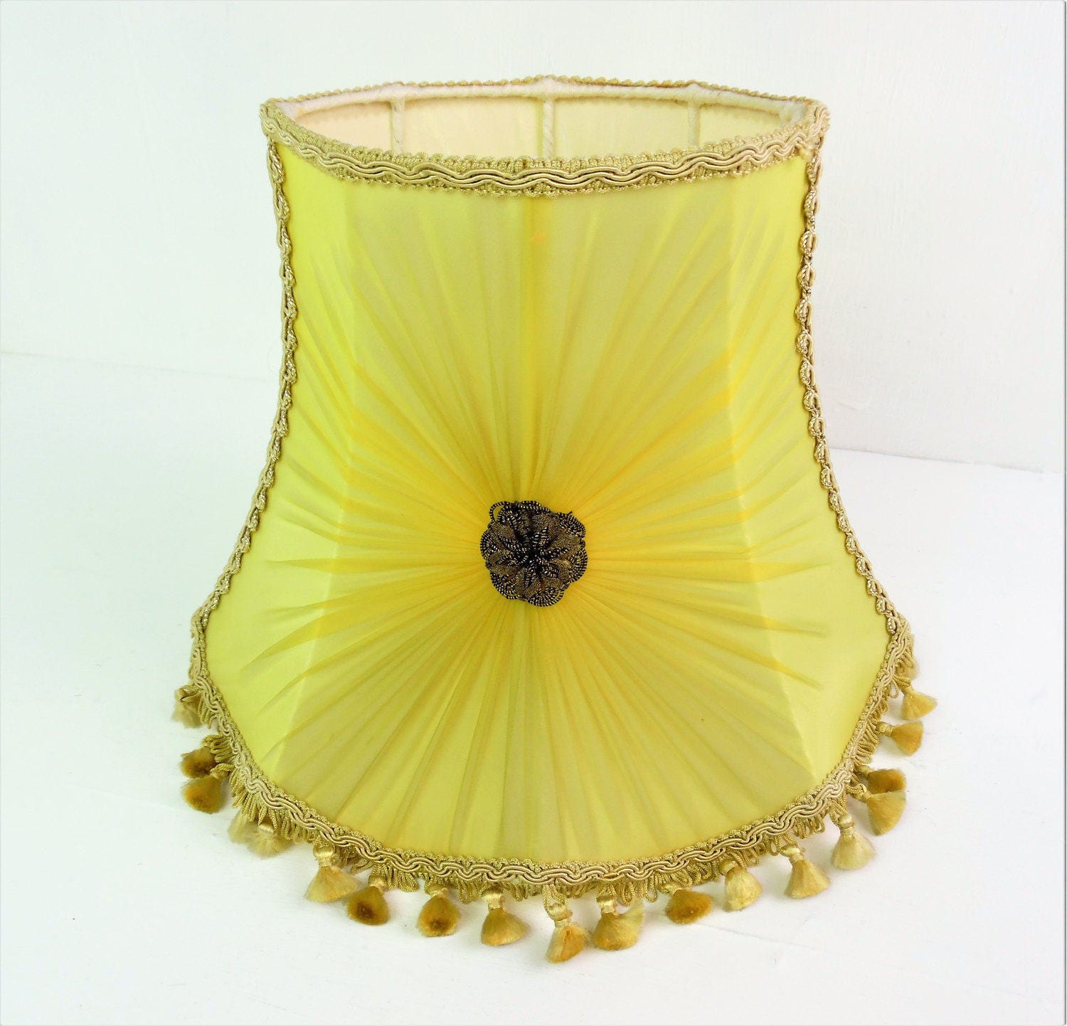 Yellow lampshade original 50's light shade gathered