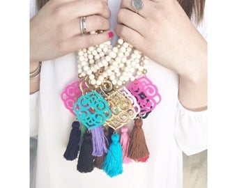 Katherine Pendant Tassel Necklace - Long Tassel Necklace - Beaded Tassel Necklace