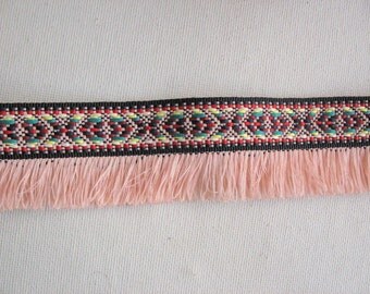 2 Yards Bohemian Fringe Trim, Fringe Ribbon, Fringe Tape, Aztec Trim in Onion Pink Color