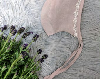 Linen and Lace baby bonnet