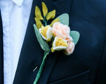 Custom Handmade Felt Flower Wedding Boutonniere