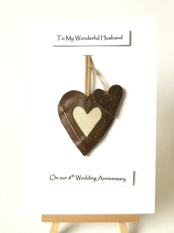  8th  Wedding  Anniversary  Bronze Gift  Cards Leather Heart