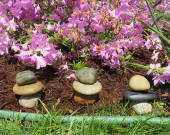 Hose Guides, Stacked Rock Hose Guards, Zen Garden, Rock Cairn, Natural Garden Decor, Lake Michigan Rocks, Stacked Stones