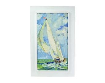 Vintage 1960’s Roy Andersen Impressionist Impasto Oil Painting Sailboat Underway
