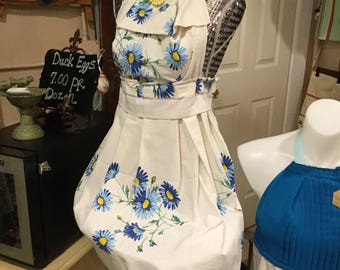 Apron Made From a Gorgeous Vintage Blue Floral Table Linen